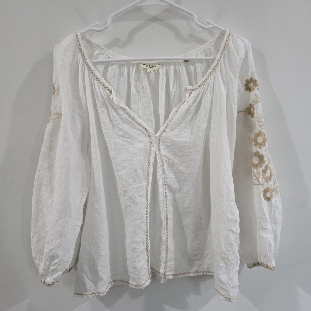Womens Embroidered Floral Top Size Medium Cottage Ren Faire Peasant Boho